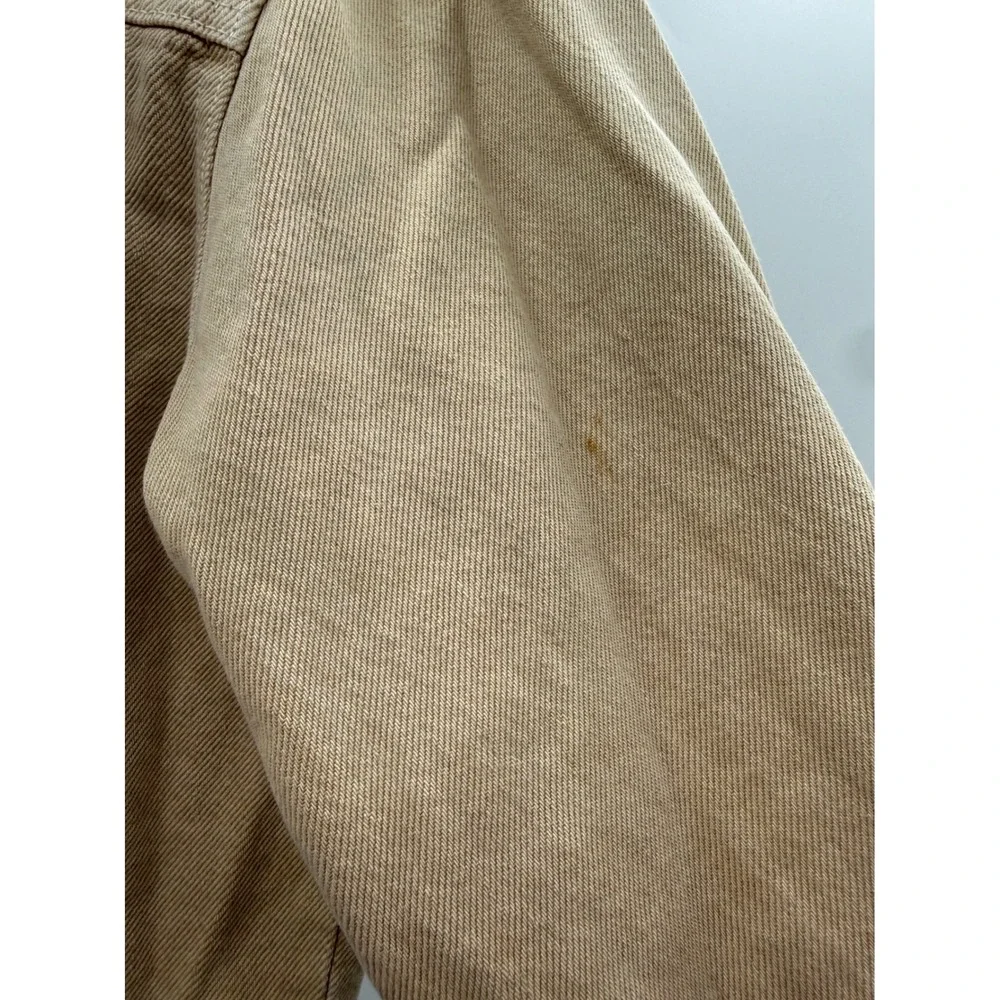 Zara Cropped Denim Jacket Womens XL Tan‎ Raw Hem Boxy Utility Button Front